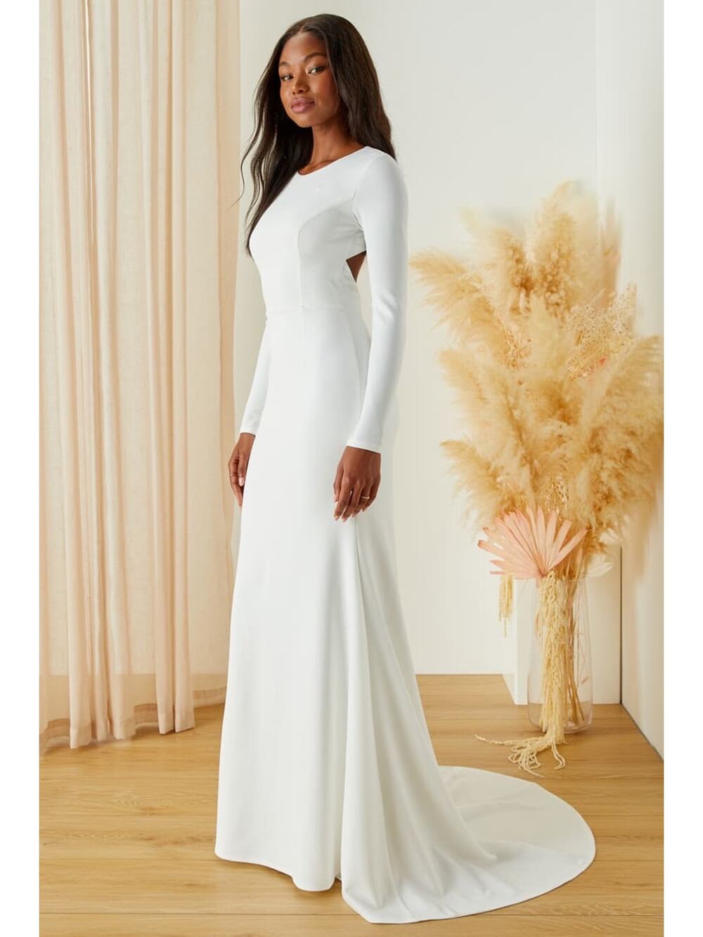 NWT Lulus Eloquent Endearment White Long Sleeve Backless Maxi Dress Bridal Sz XL